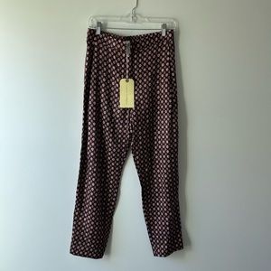 Raquel Allegra Brown Pants with Pink Floral Print
